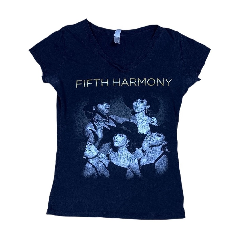 Fifth Harmony Tour 2015 Graphic T-Shirt Womens L Black Good V-Neck Concert Tee